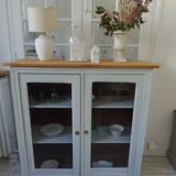 Display case, old shallow sideboard re-enchanted in cloud gray.