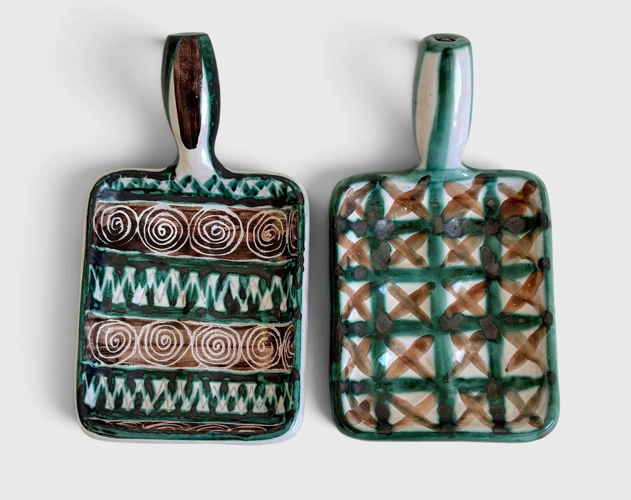 Pair of Robert Picault Ceramic Handled Trays, Vallauris, France, circa 1950
