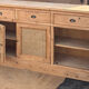 Renovated solid raw wood and cane sideboard - 3-door buffet