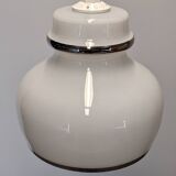 Suspension in white opaline with chrome trim, France circa 1970.