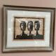 Woodcut glazed painting "Three Figures" by A. Holm, vintage & framed 37×32cm
