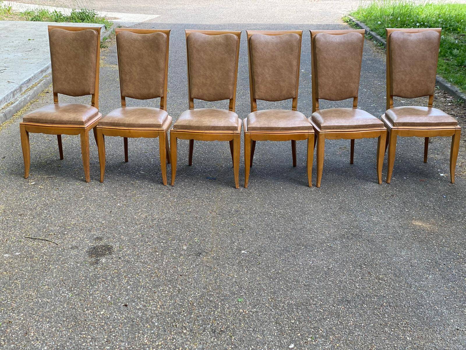 6 Scandinavian Art Deco dining chairs from the 1950s in leather.