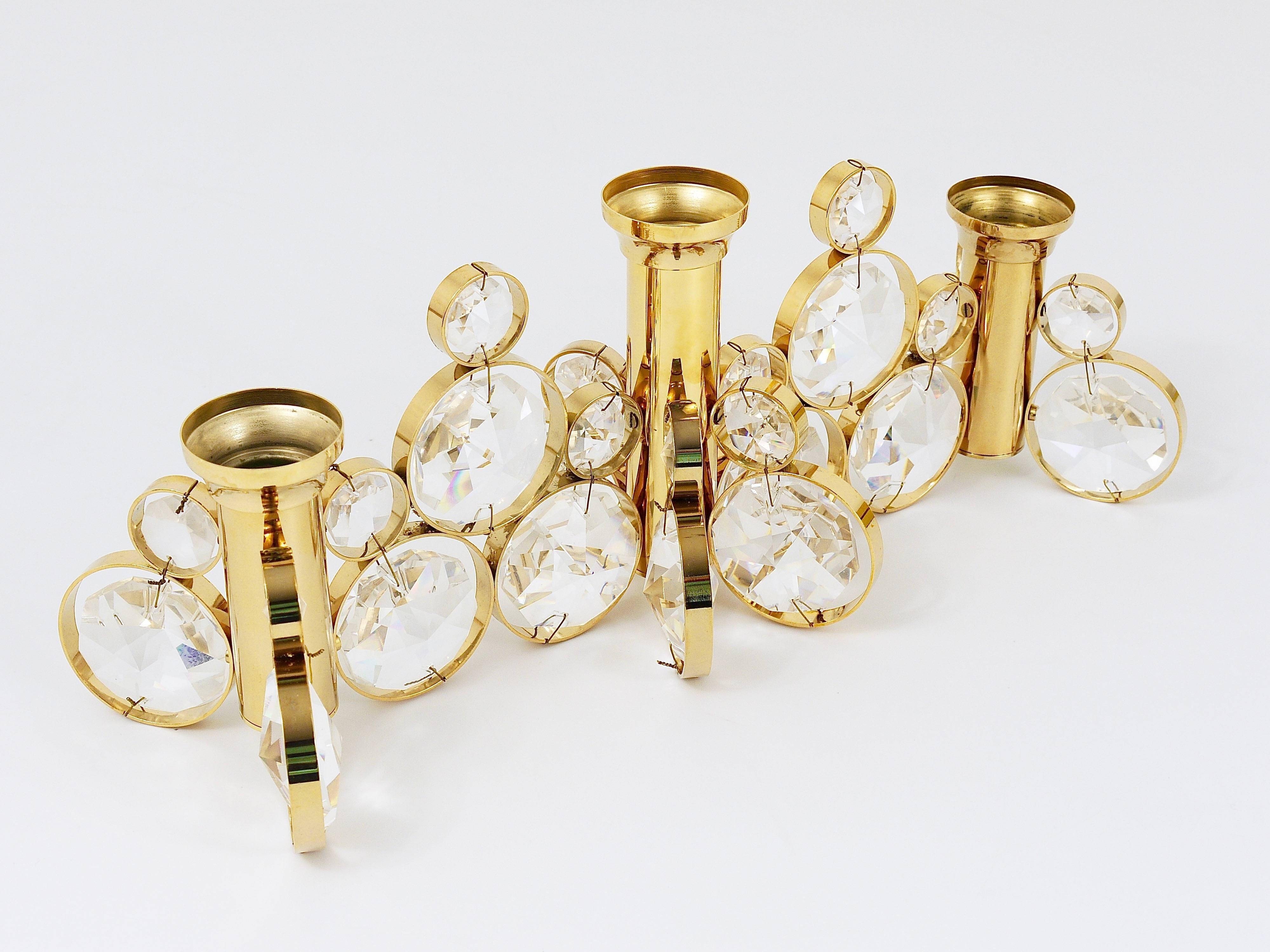 5 Palwa Style Candle Holders by Gaetano Sciolari in Brass and Crystal, 1970s