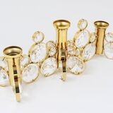 5 Palwa Style Candle Holders by Gaetano Sciolari in Brass and Crystal, 1970s