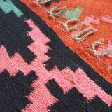 Large Moldavian runner rug with red roses, Romanian floral carpet made by hand with beautiful design 110x265cm