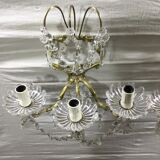 Paire d’appliques à 3 lumières en bronze et cristal