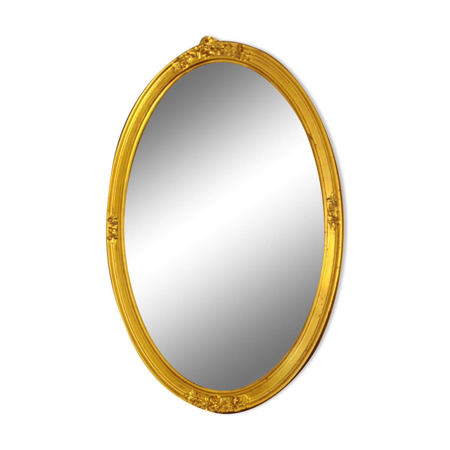 Large oval mirror gilded wood with red plate 44x66cm