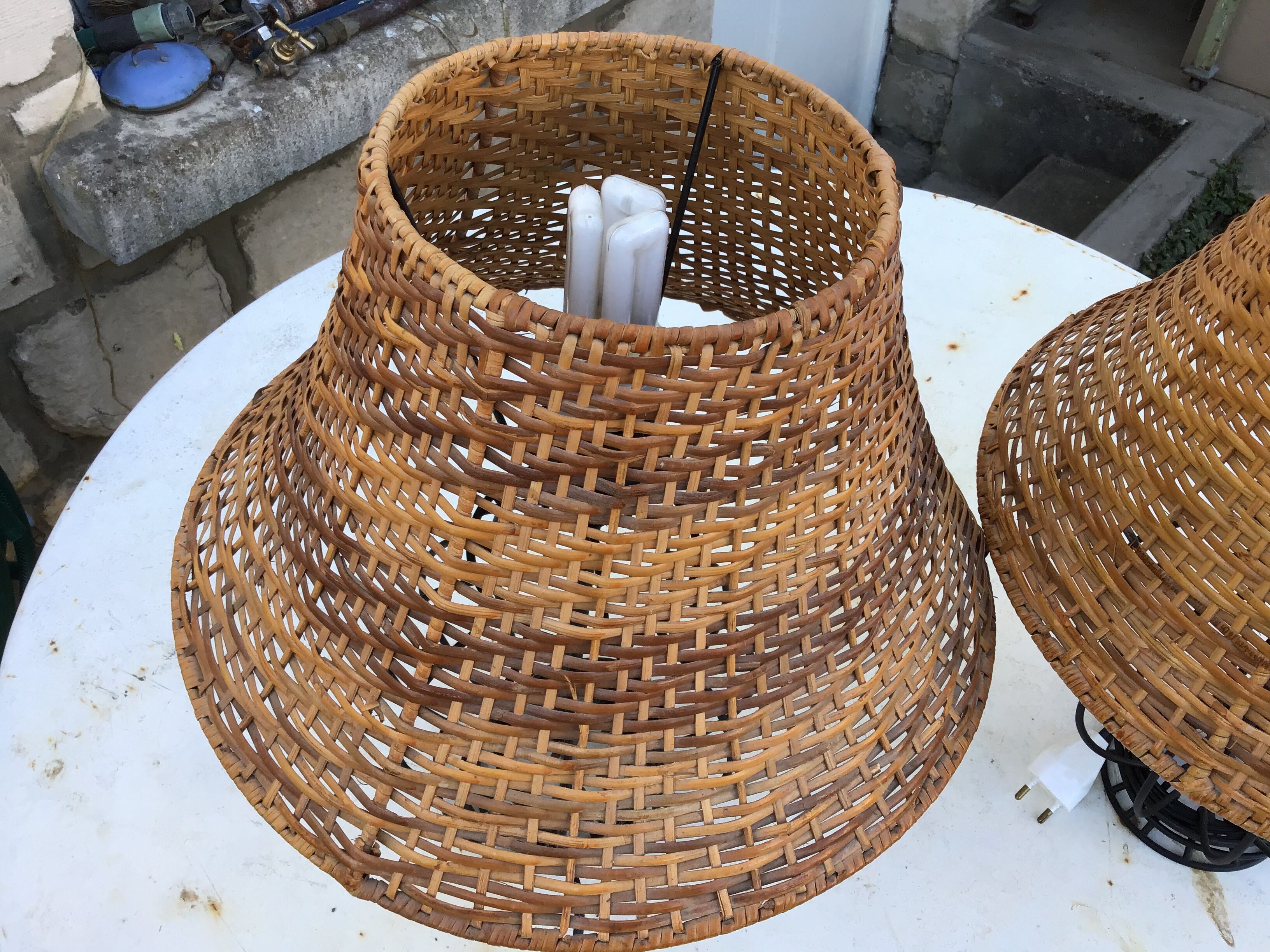Pair of rattan bedside lampshade