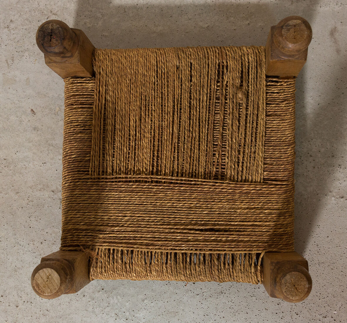 Ethnic teak and rope tabouret