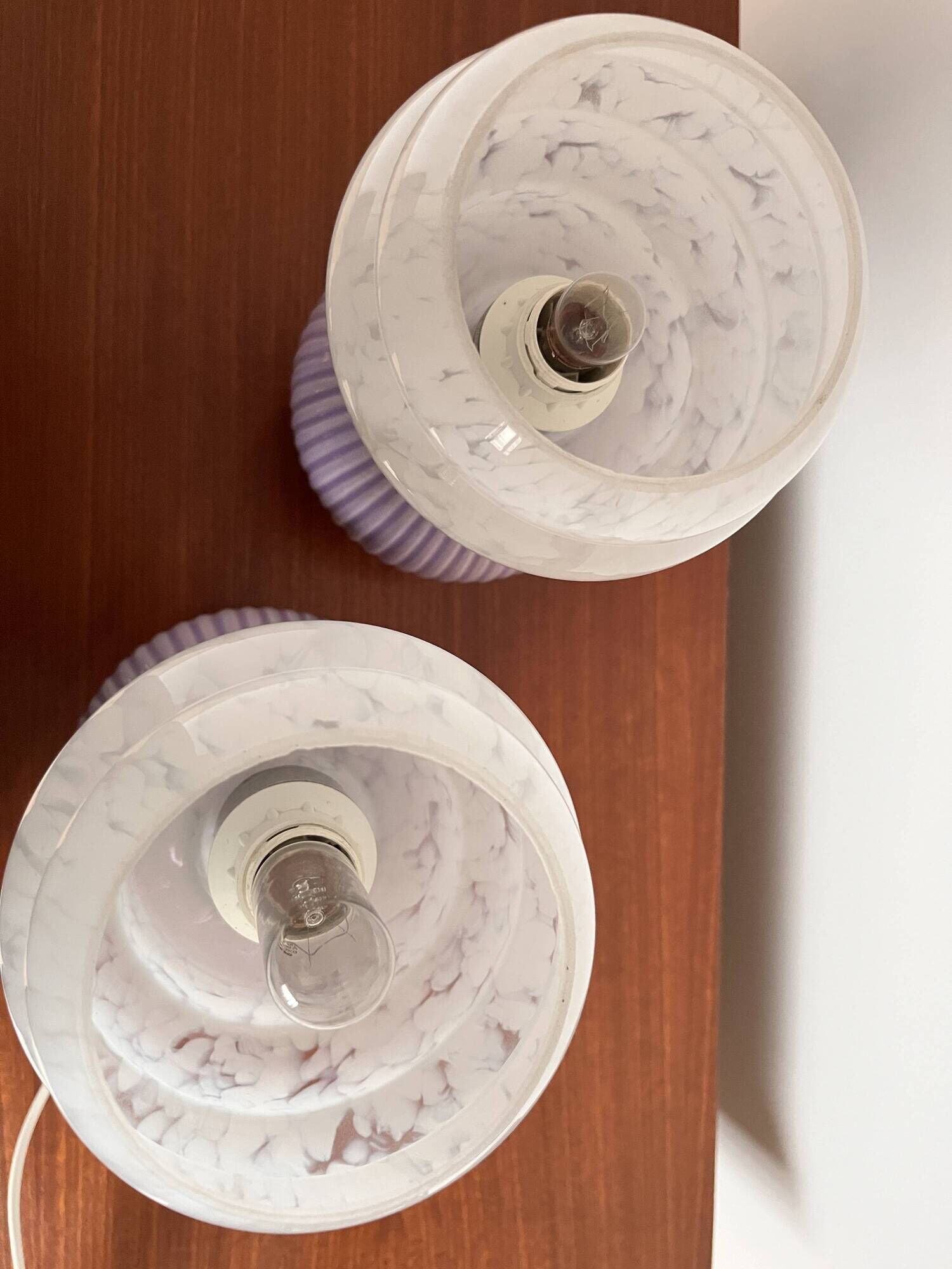 Vintage ceramic and glass bedside lamp pair