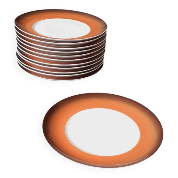 12 assiettes plates Space Âge Année 70 en porcelaine Manufacture Royale De