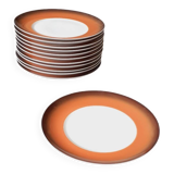 12 Space Age dinner plates from the 70s in porcelain from the Manufacture Royale De