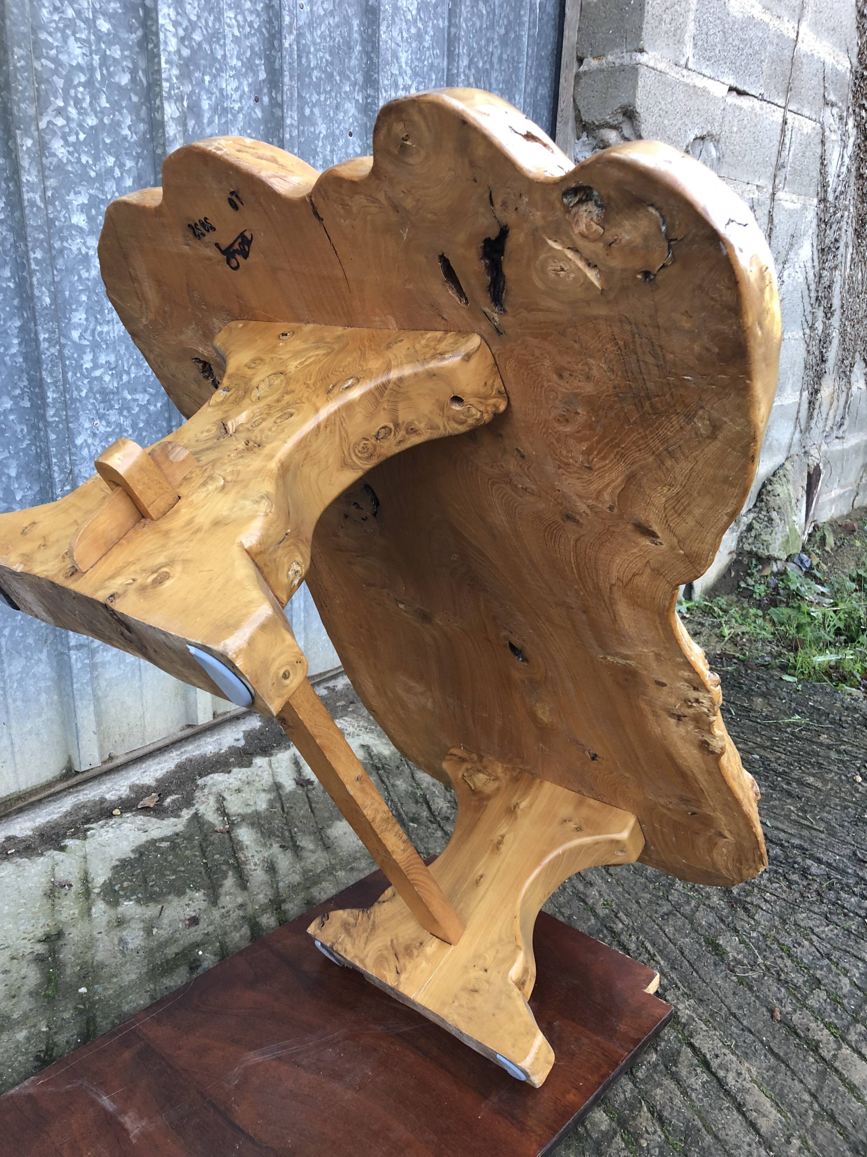Handcrafted Brutalist coffee table in solid elm