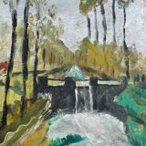 Peinture ancienne paysage dans le goût d'Utrillo XXe