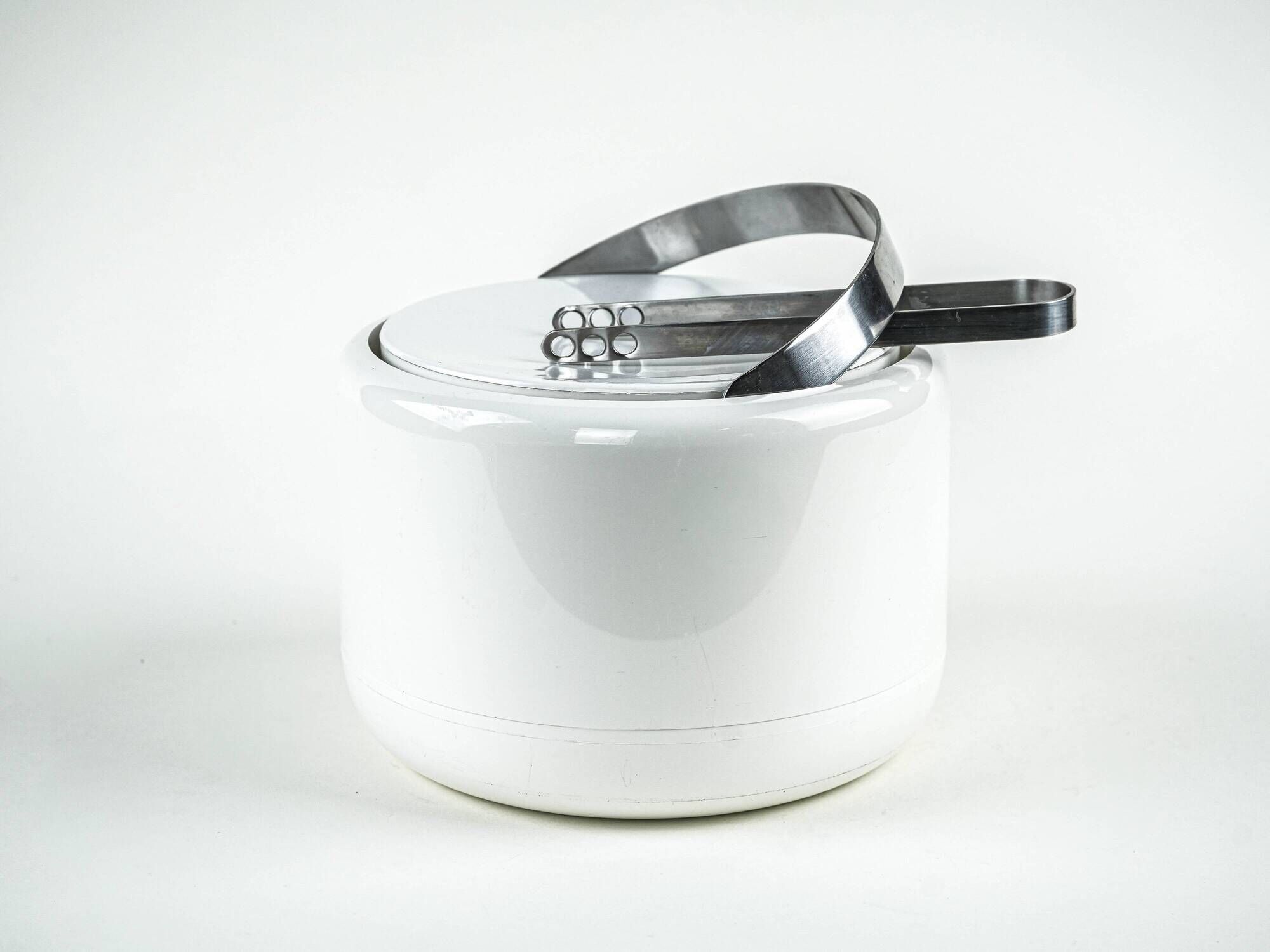 Stelton Ice Bucket in White with Steel Detail, Danish Design, 1970s