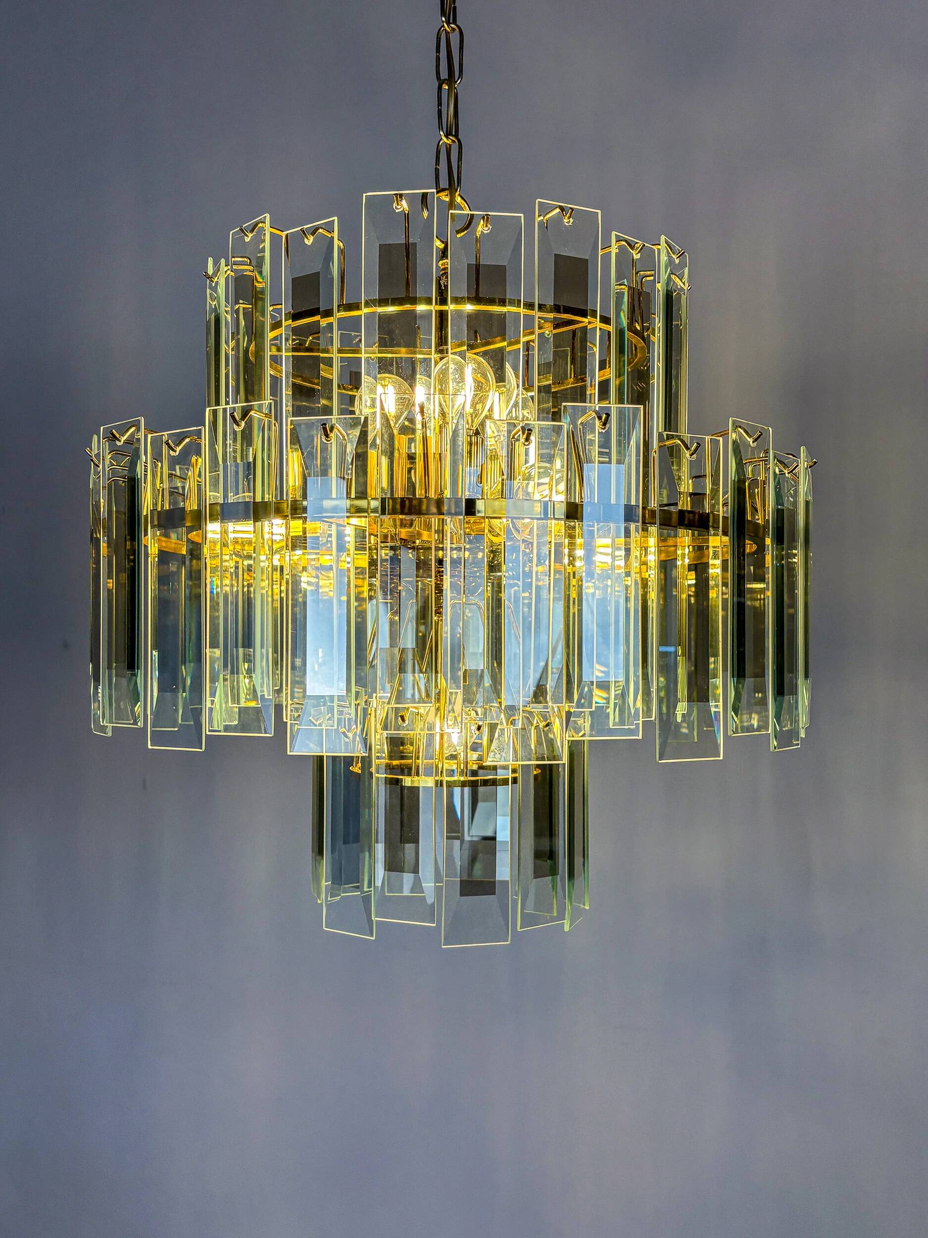Veca cascade chandelier, 3-tiers Murano glass, Italy, 1970s