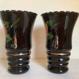 Paire de vases Napoléon III opaline noire