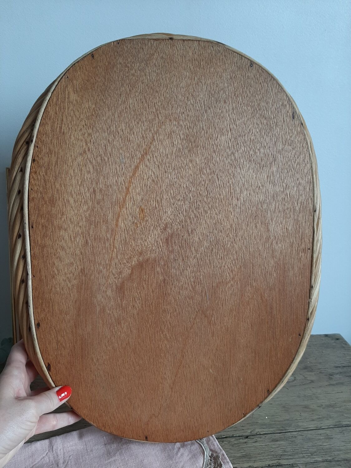 Vintage rattan and mother-of-pearl tray