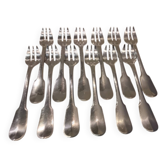 12 fourchettes à huitre métal argenté orfèvre Christofle cluny 14,9cm