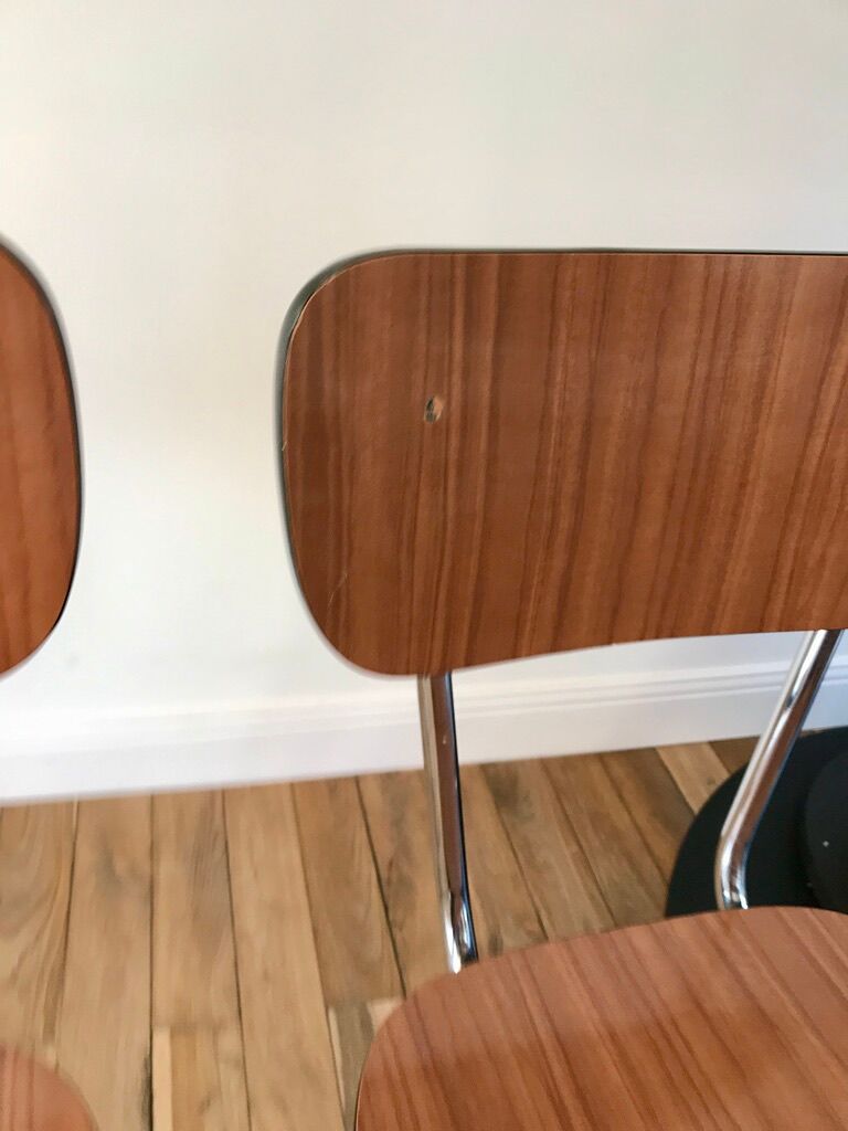 Trio of brown formica chairs 70s