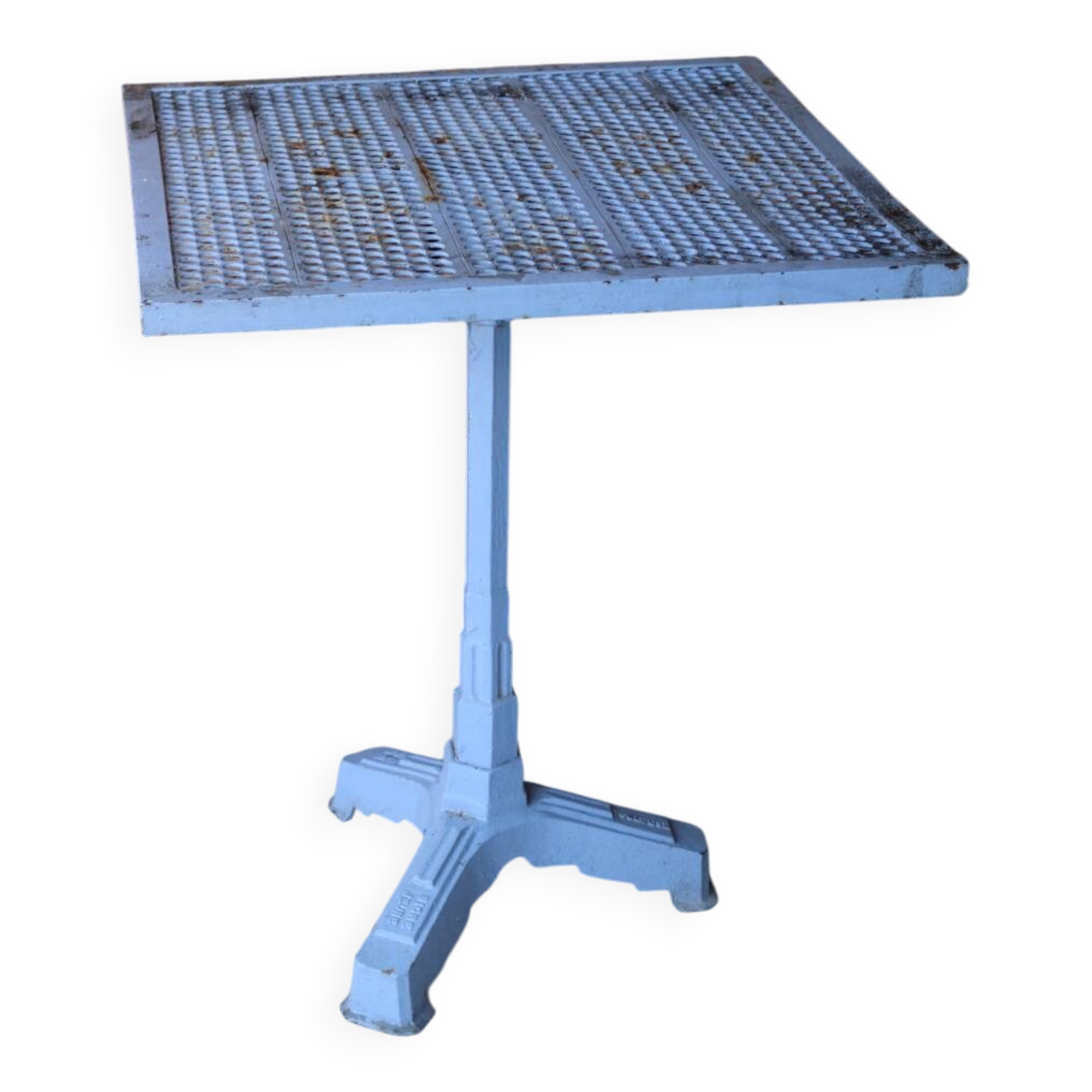Old bistro table in cast iron and perforated metal, SIGHE Jeune Toulo