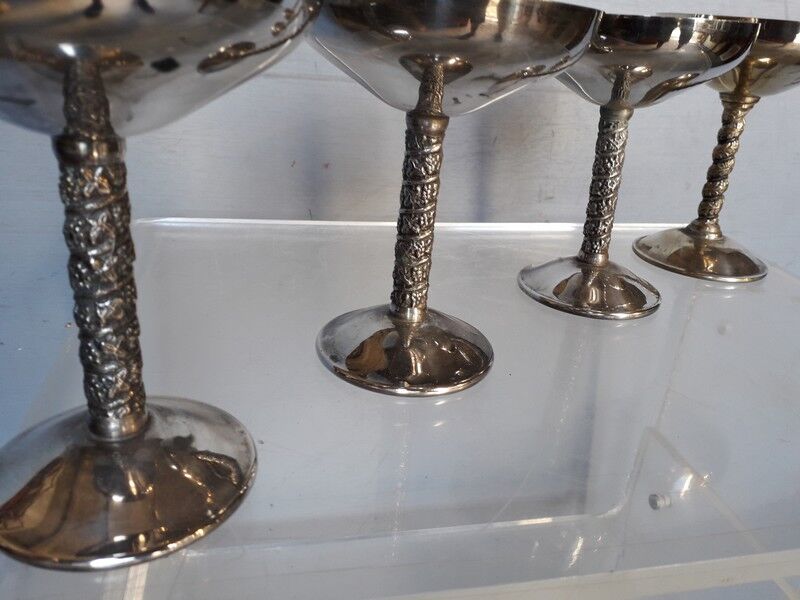 Lot 4 silver metal champagne glasses 1950/60