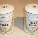 2 pots à pharmacie d'apothicaire anciens en porcelaine 14X9