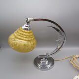 Lampe art-déco en métal chromé et verrerie de Clichy - décor de lune souriante