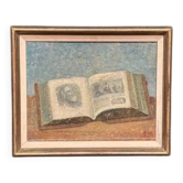 Original Swedish Oil on Panel “Book” by OTTI LJUNGGREN, Vintage & Framed 49x41cm