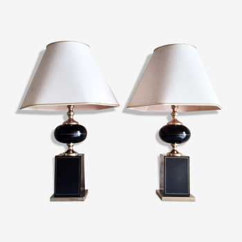 Pair of black and gold Le Dauphin lamps 1970