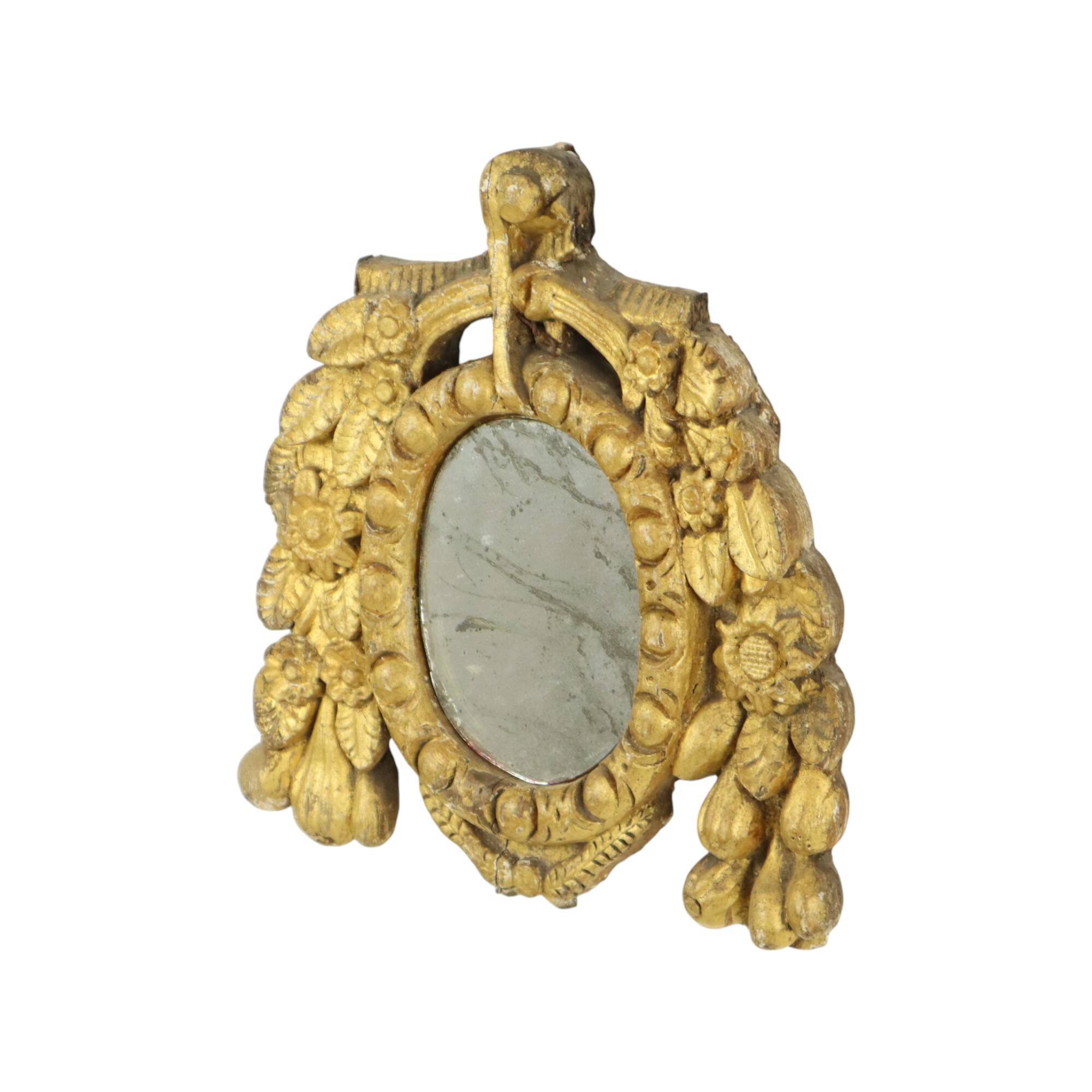 Small Antique Weathered Mirror Gilded Wood 19th Century