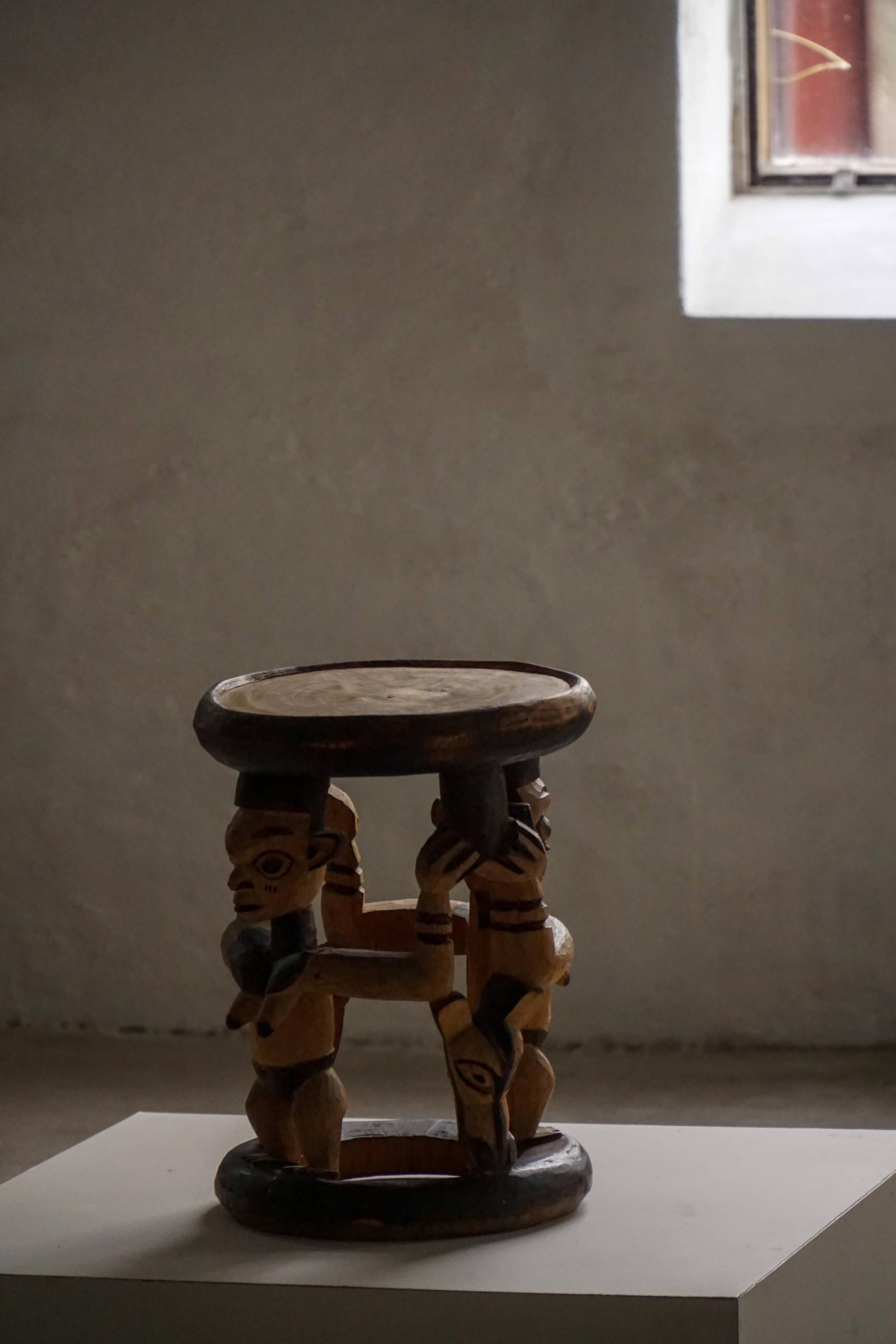 Decorative stool carved from African hardwood / Tribal art piece, mid-20th century