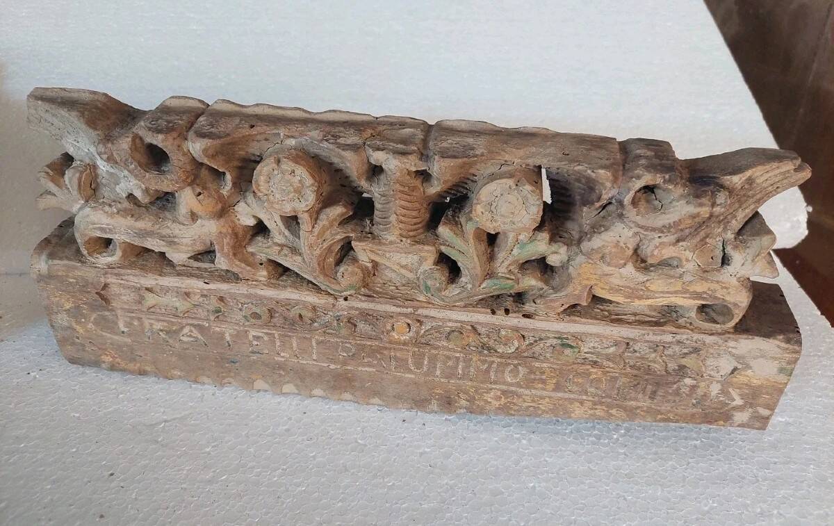 Antique fragment of a 19th century Sicilian carved wooden cart