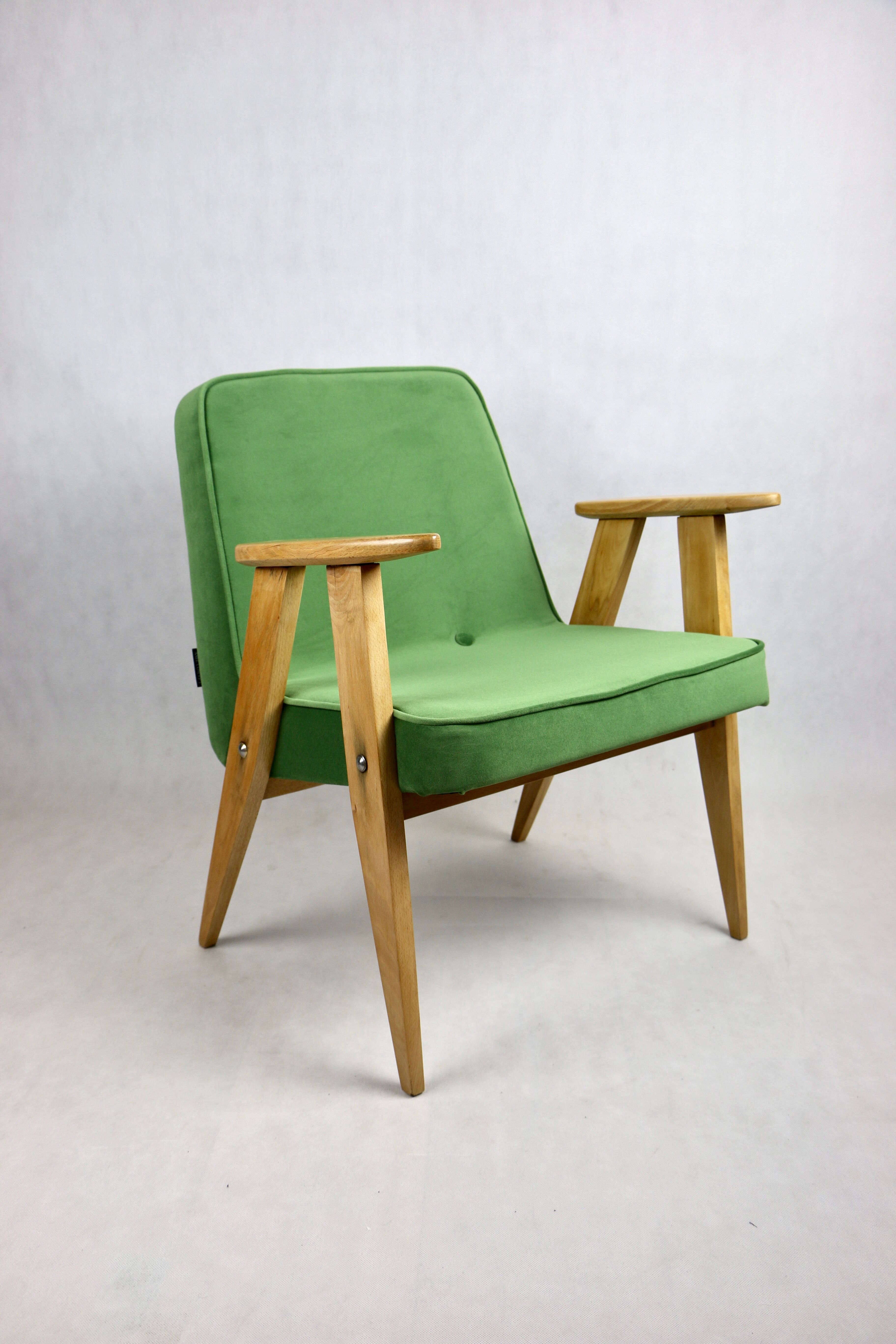 Light green velvet 366 lounge chair by Józef Chierowski, 1970s