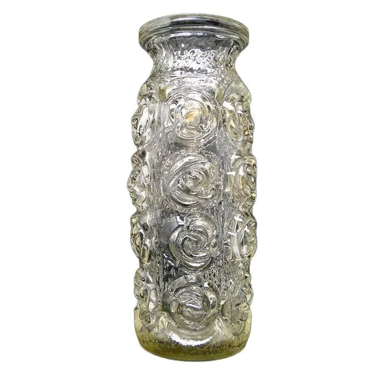 Vase avec des roses, moderne du milieu du siècle, en verre pressé, Huta Laura, Pologne, années 1970
