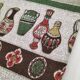 Vintage tablecloth with stylized pottery design, 1960s-70s