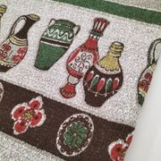 Vintage tablecloth with stylized pottery design, 1960s-70s