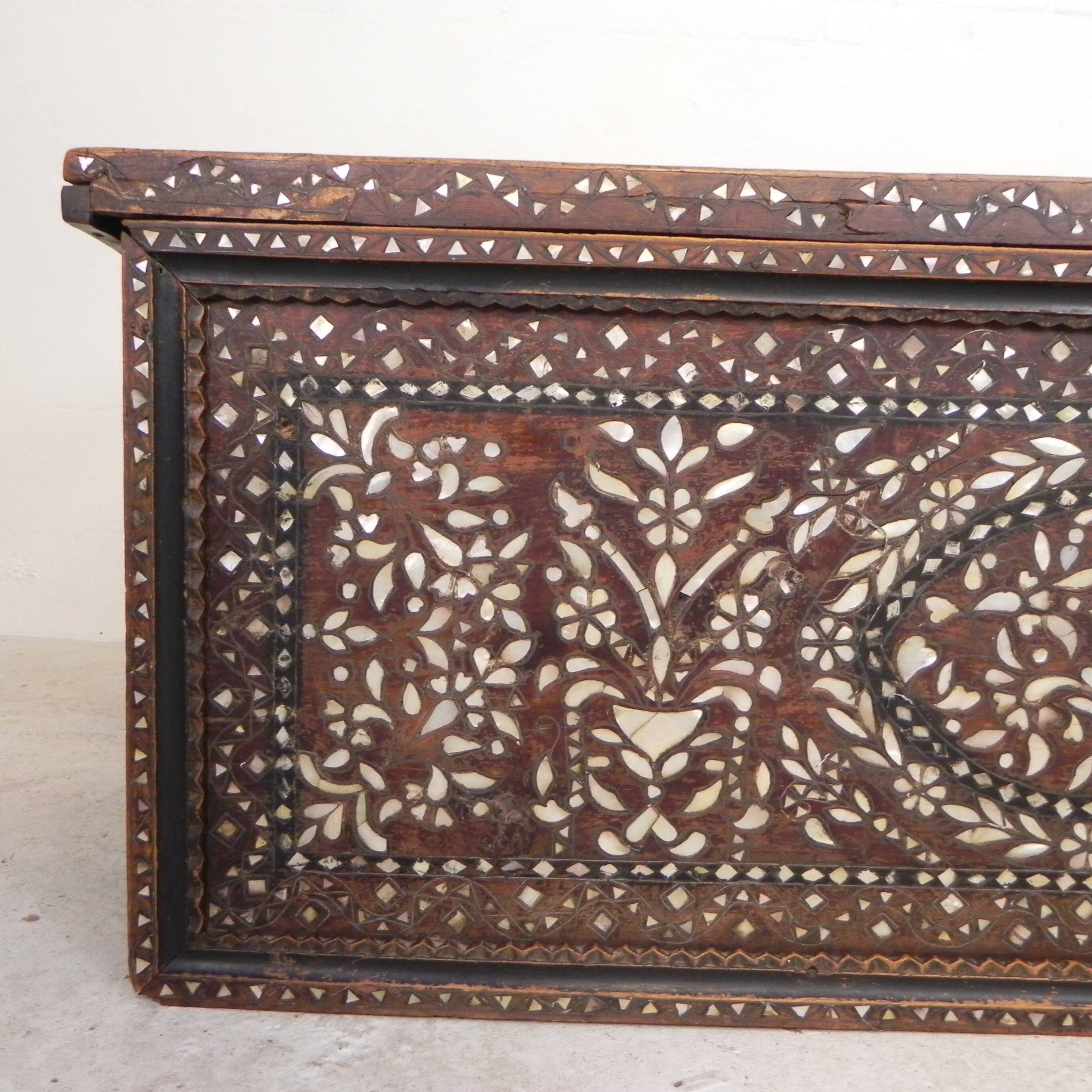 19th century Syrian wedding chest with mother of pearl inlay