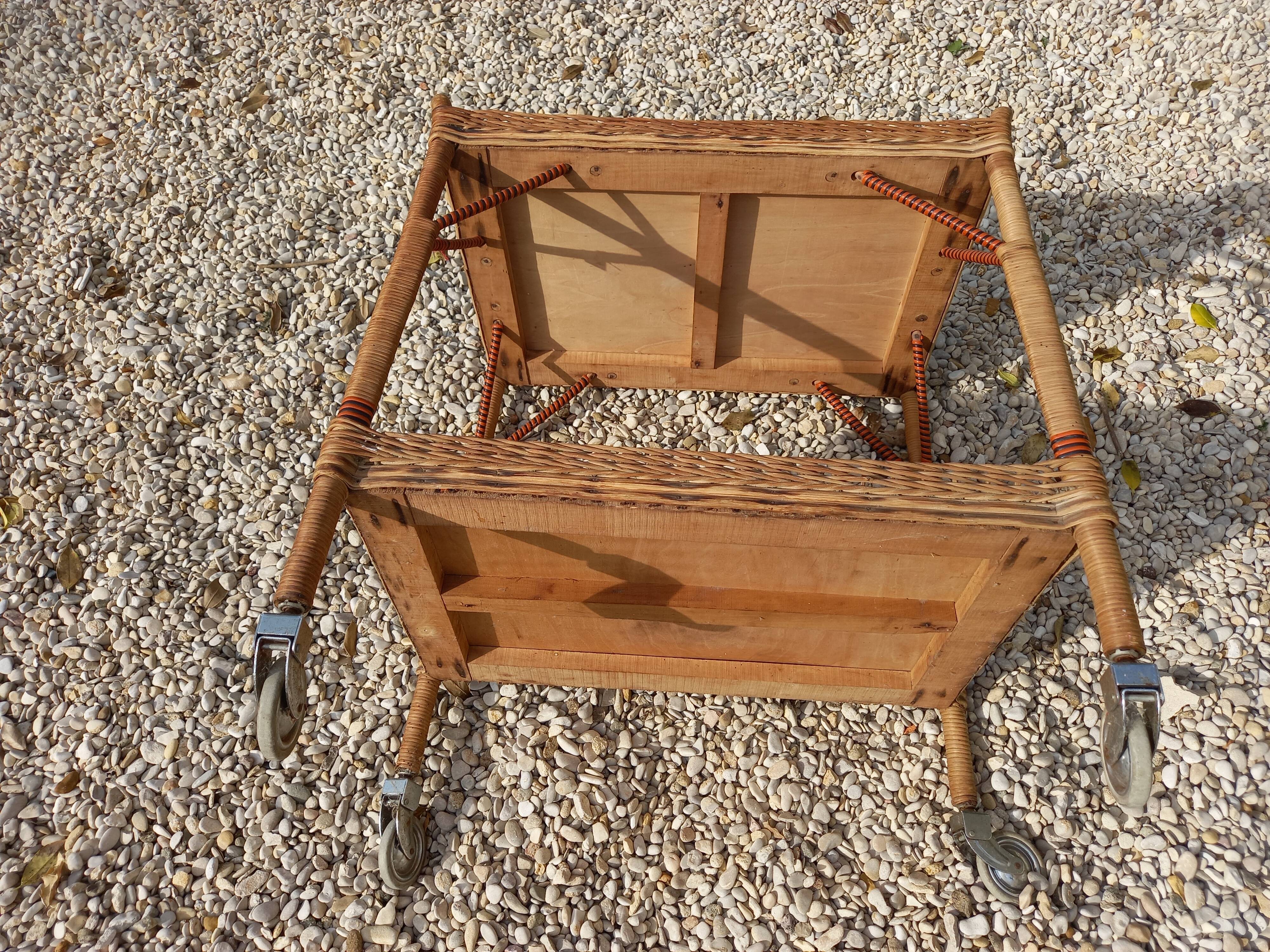 Vintage rolling service 50 rattan