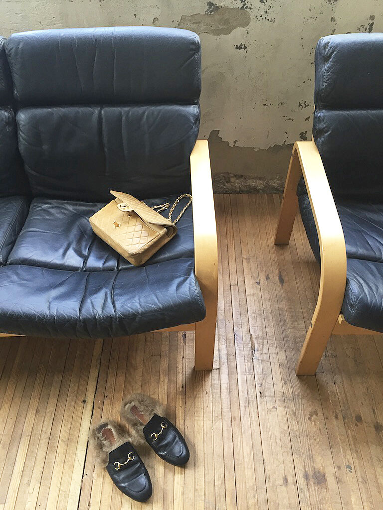 Danish sofa and armchairs curved wood and leather