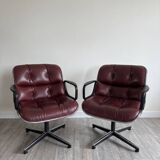 Pair of Executive Armchairs Charles Pollock Knoll Burgundy Leather 1970