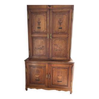 Two-body wardrobe in cherry wood and marquetry