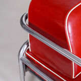 Fully restored red bauhaus sofa, high-quality leather, tubular chrome, 1930s