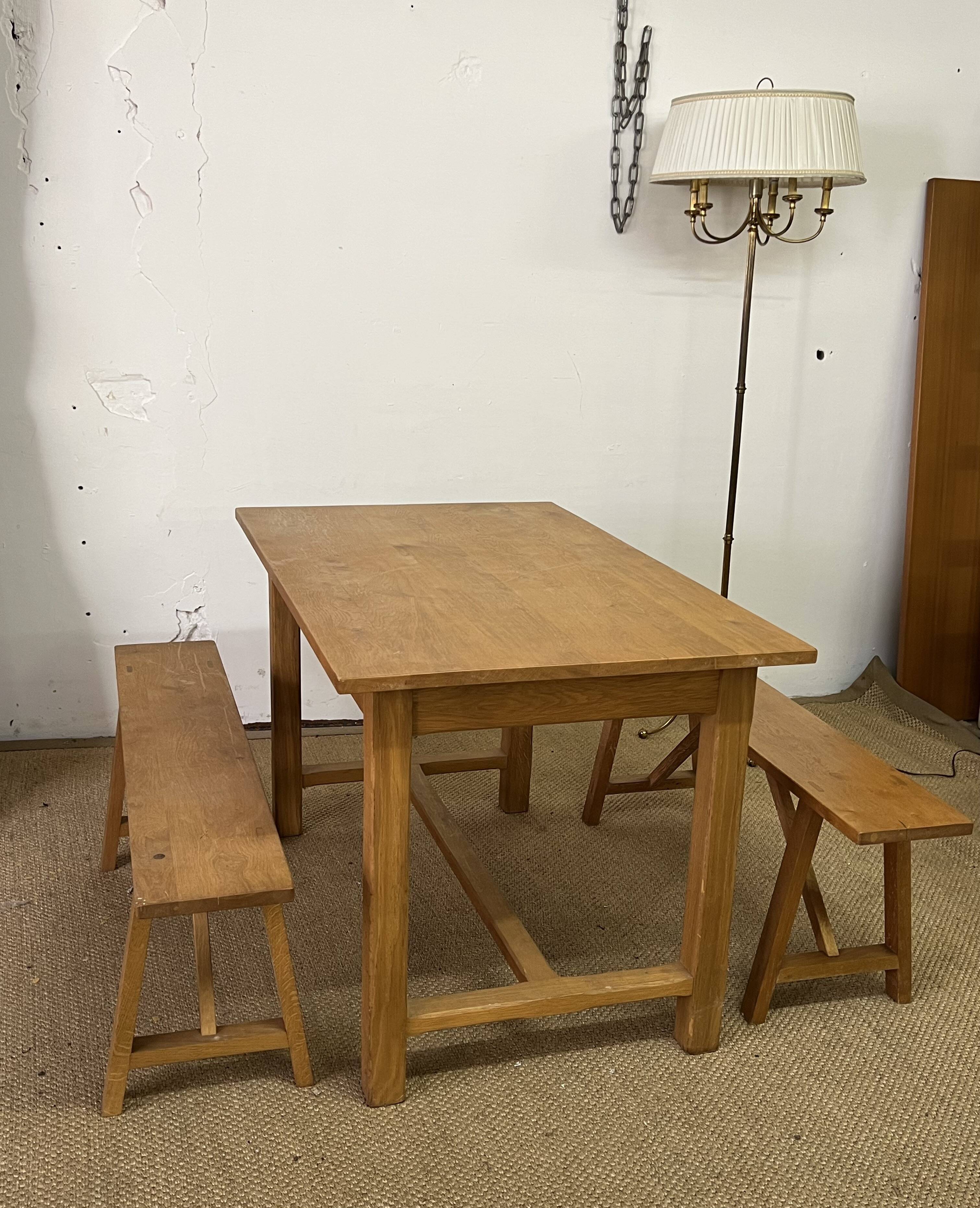 Solid oak farm table and benches