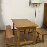 Solid oak farm table and benches
