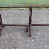 pair of andirons attributed to Raymond Subes, flame model