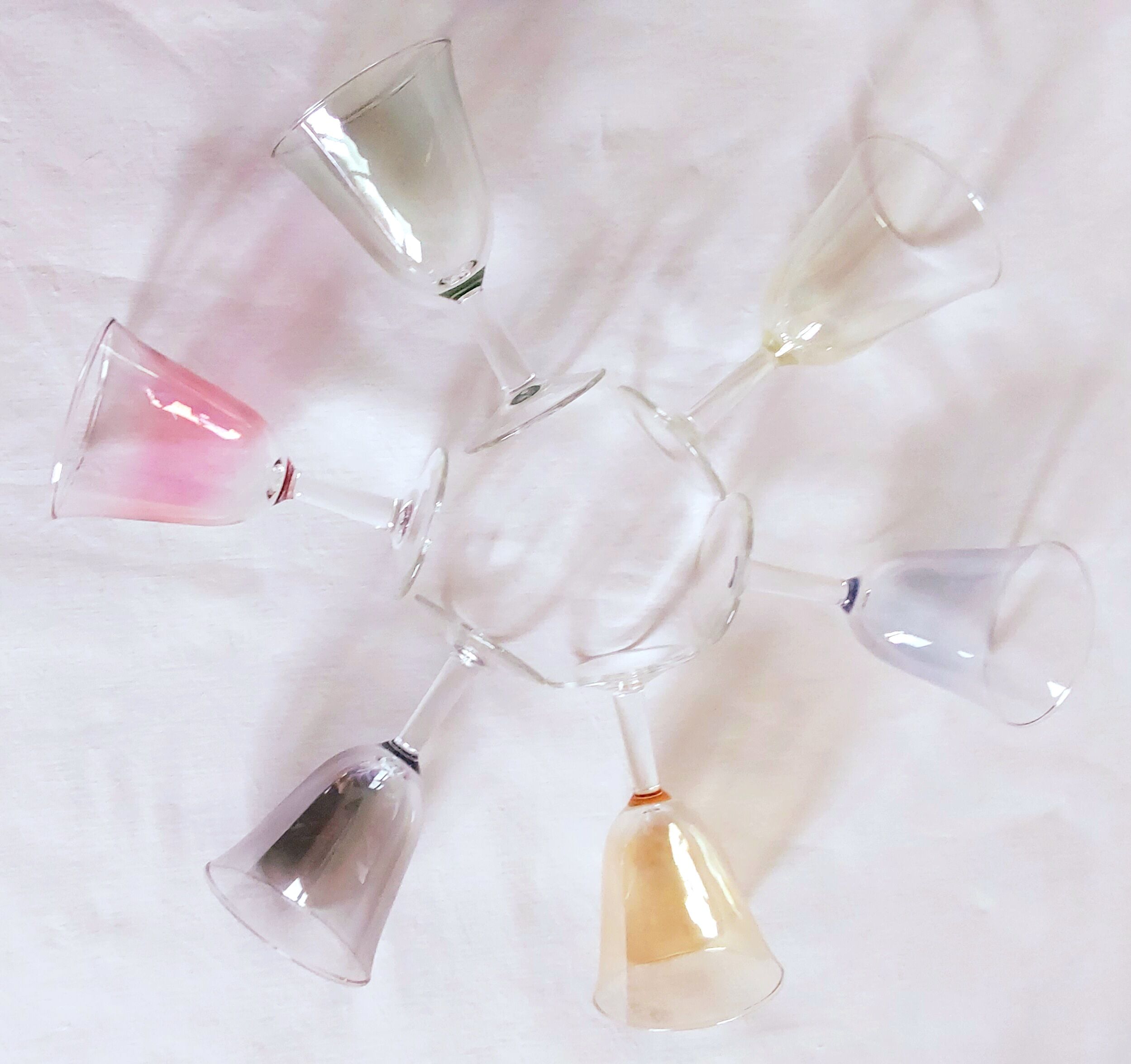 Six vintage polychrome glasses
