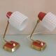 Pair of bedside lamps in structured white opaline and brass, vintage 60
