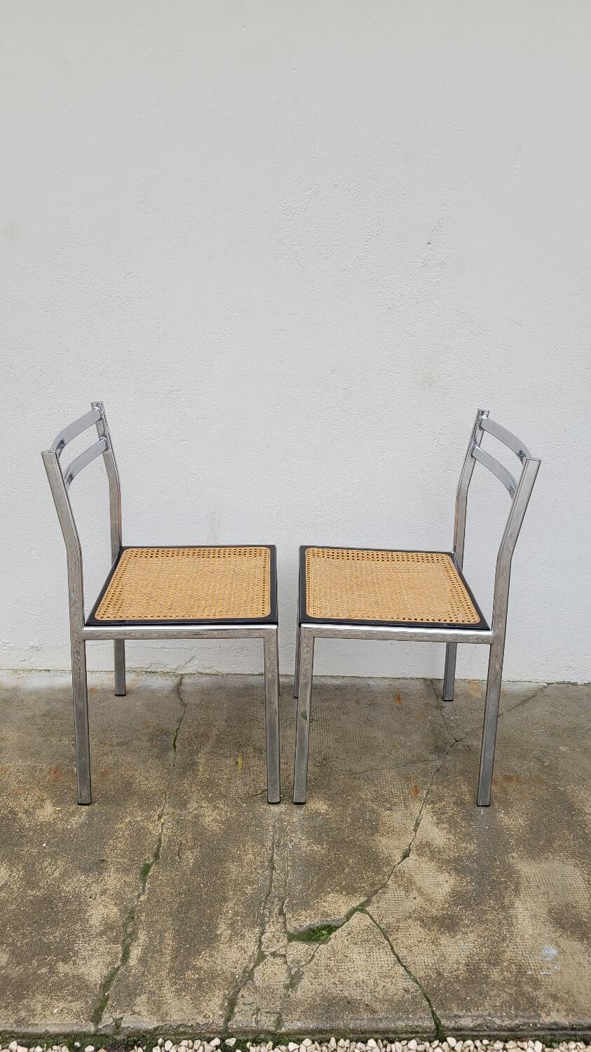 Paire de chaises en métal et cannage style Breuer ,1970