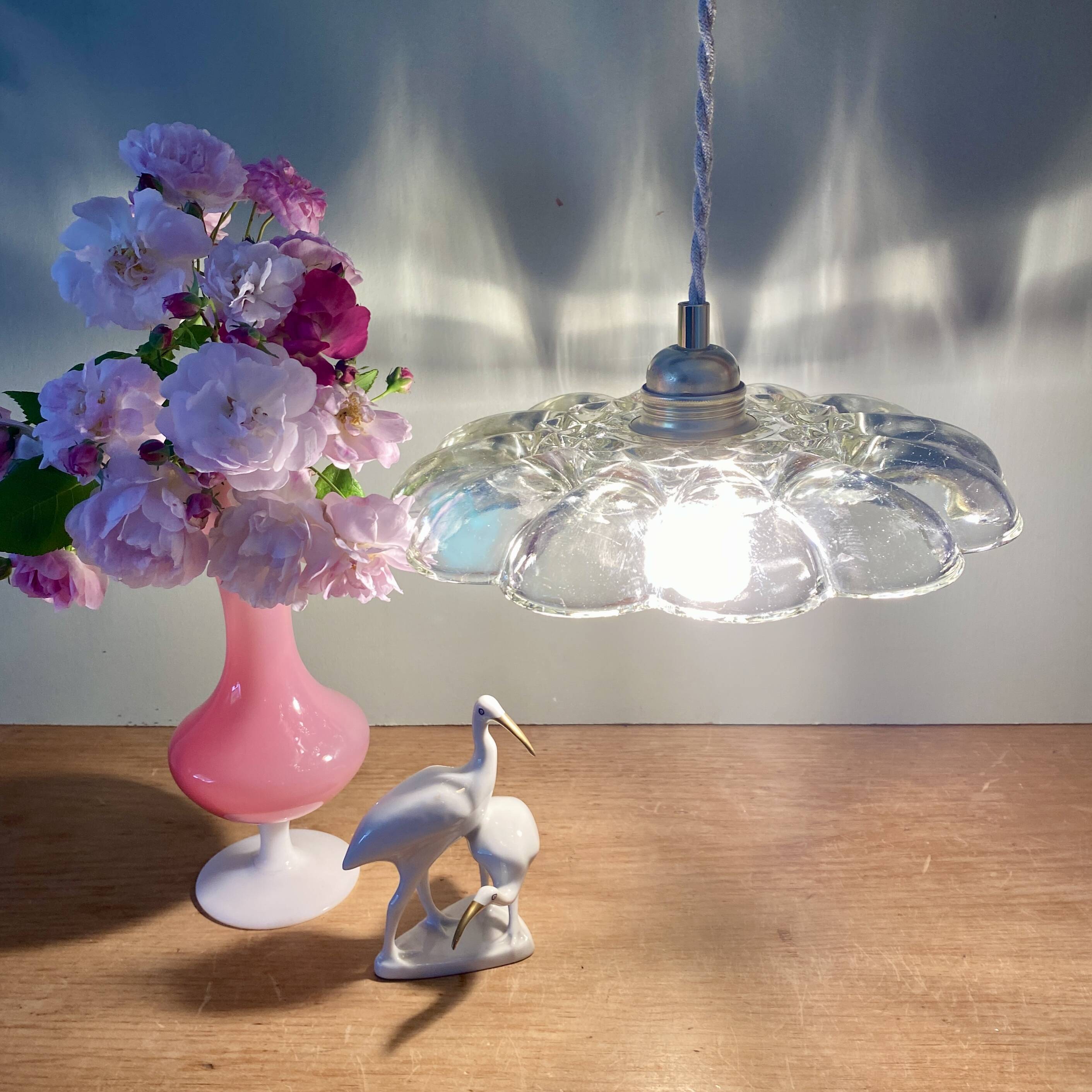 Vintage molded glass lampshade pendant light - tableware collection -